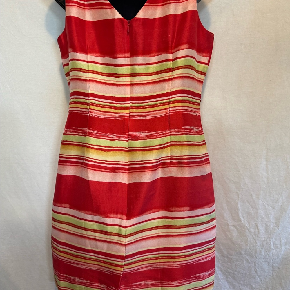 A-172 Jessica Howard‎ 100% Silk Striped Red and Yellow Sleeveless Dress Size 8P - Picture 7 of 14